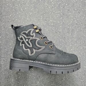 Dream Pairs Girls Embroidered Combat Boots - Western Ankle Boot Black